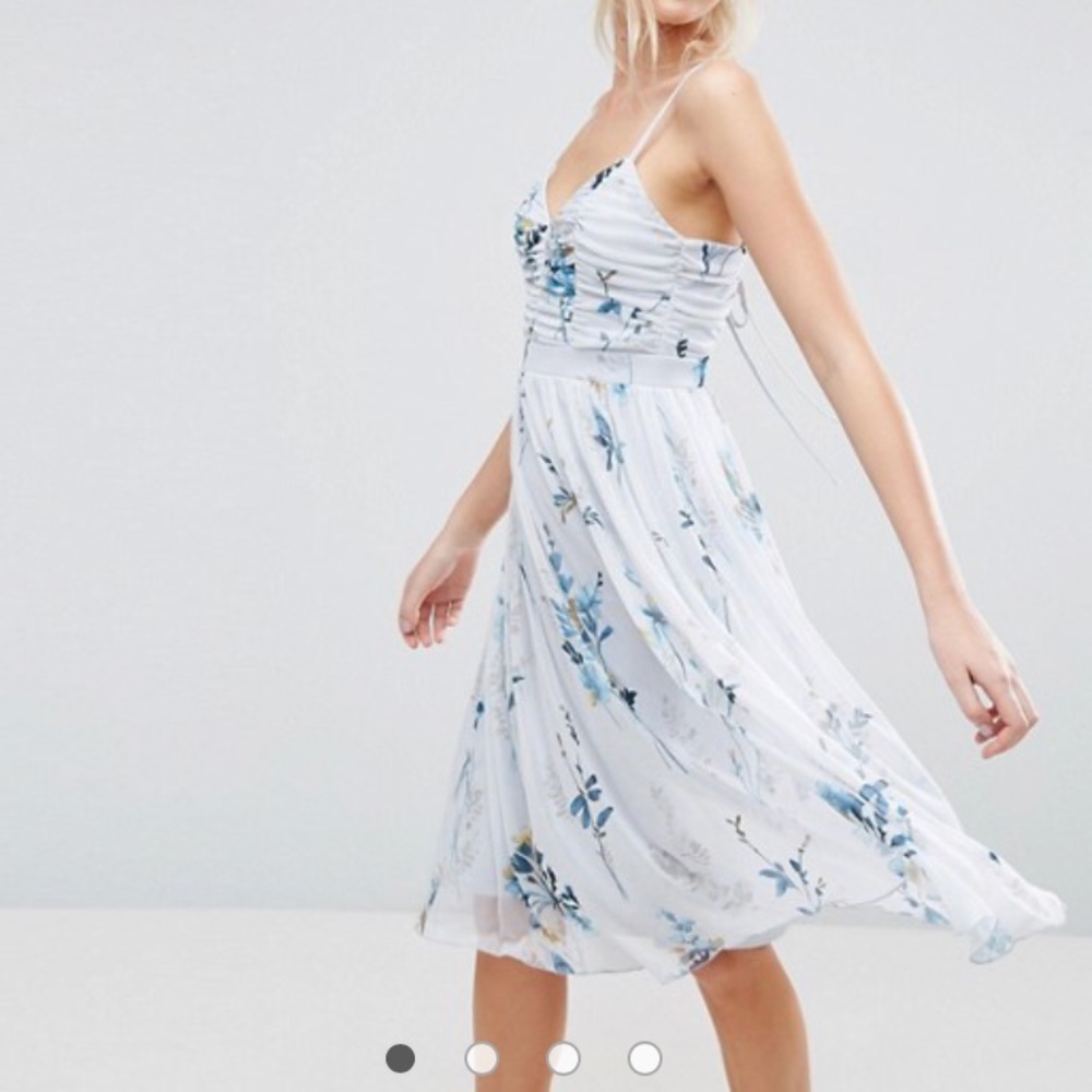 ASOS Mesh Ruched Floral Midi Dress